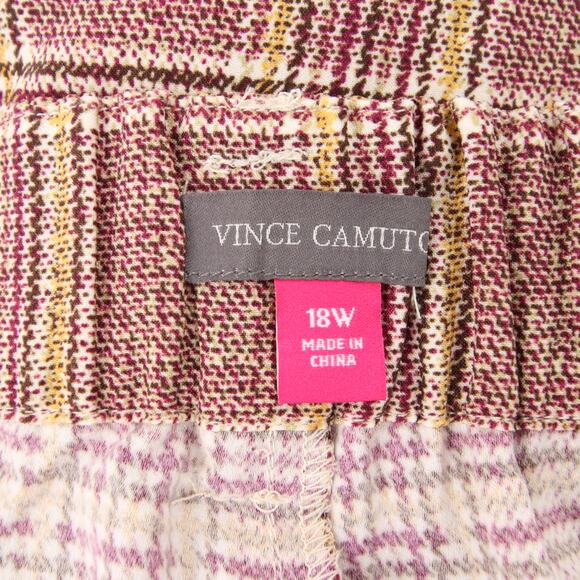 Vince Camuto Pants Tan Brown Tones Plaid Pleated Wide Leg Pants Size 18W - Picture 12 of 14